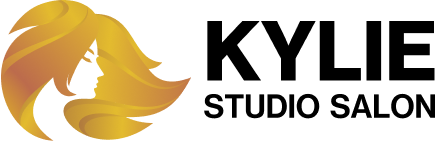 Kylie Studio Salon logo featuring a stylized silhouette of a woman with flowing hair, representing beauty and hair services.