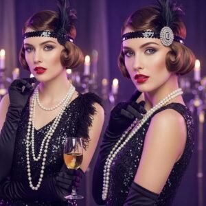 1920s flapper hairstyle showcasing a bob cut with finger waves, embodying the glamour and modernity of the Roaring Twenties