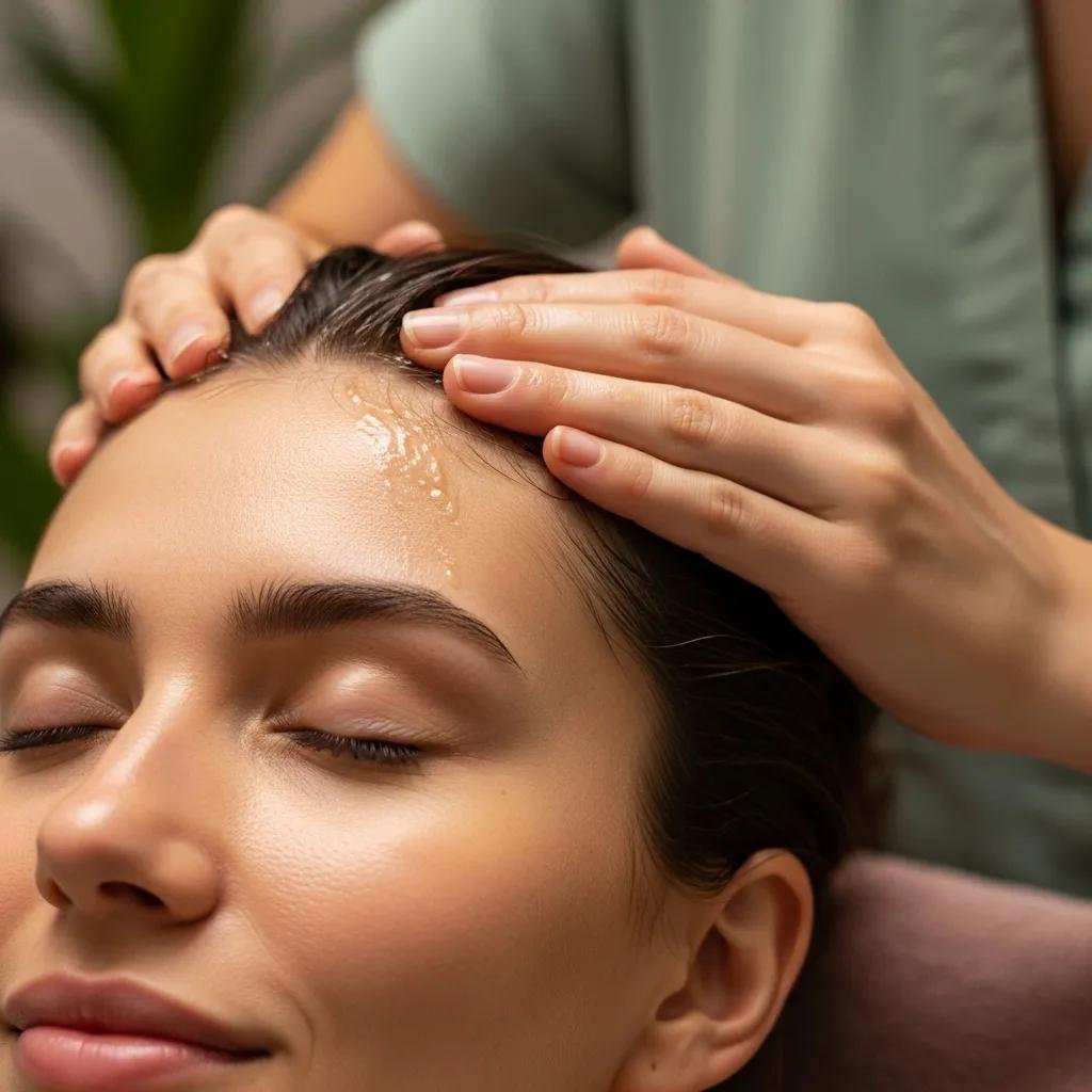 Relaxing scalp massage at a salon, highlighting the link between scalp care and healthier hair