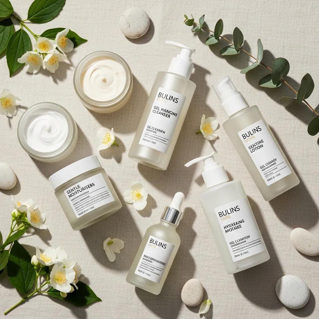 A selection of gentle cleansers and hydrating moisturizers laid out for comparison