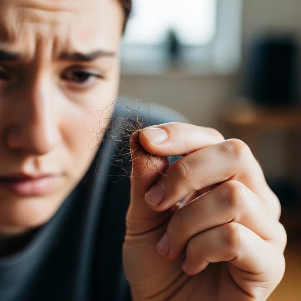 Close-up: checking hair thickness — signs of stress-related thinning