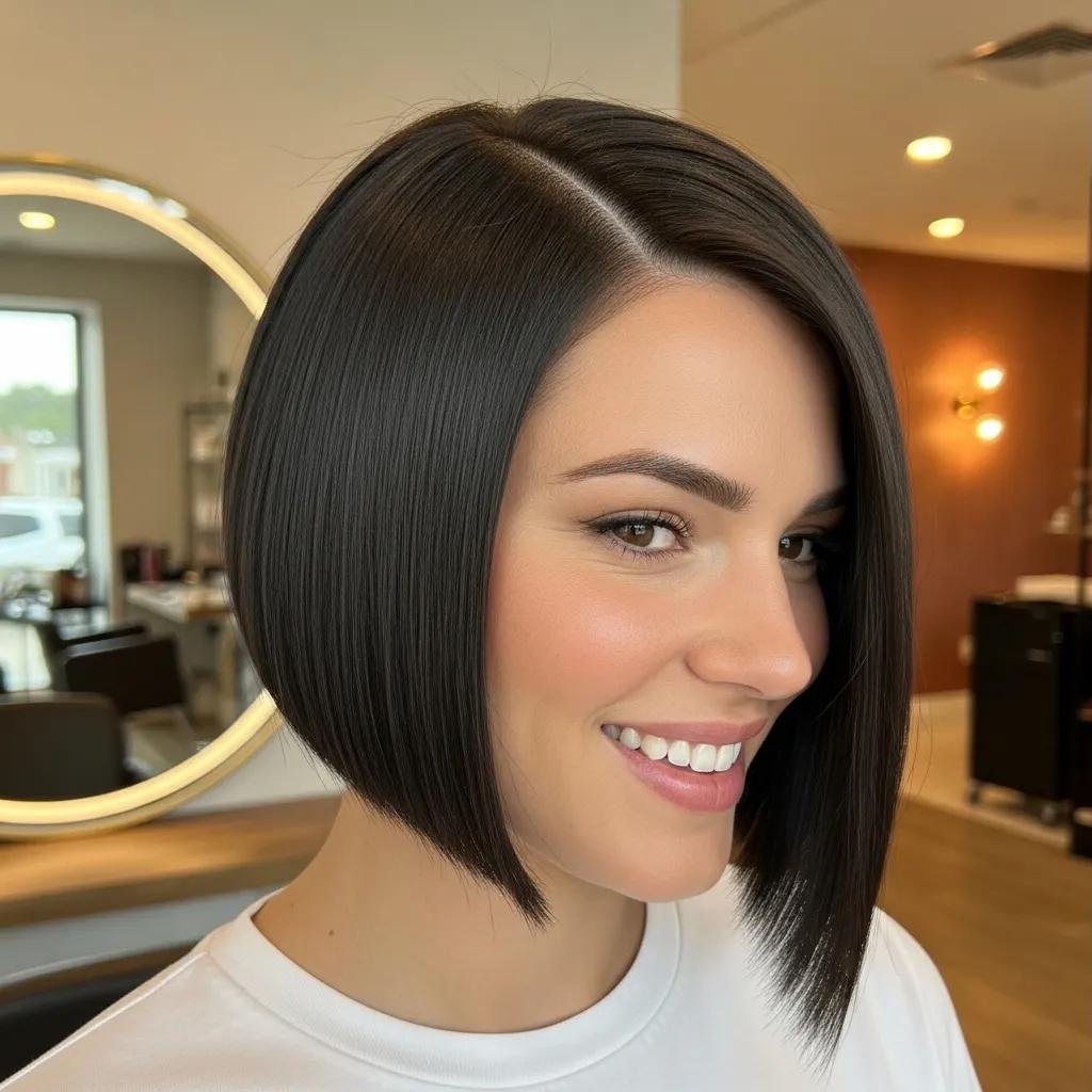 Close-up of a Box Bob haircut in a contemporary salon