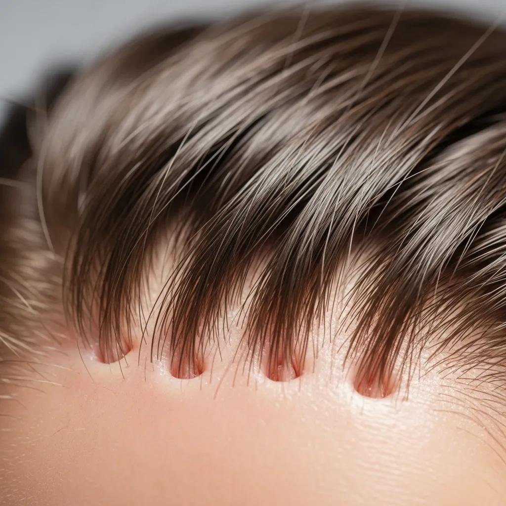 Close-up of healthy hair strands and follicles &mdash; illustrating how androgens and DHT can affect hair thinning