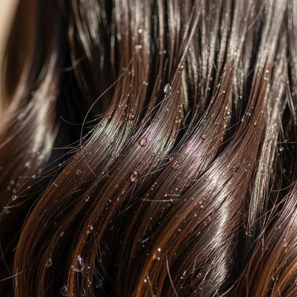 Close-up of shiny hair showing the results of an apple cider vinegar rinse