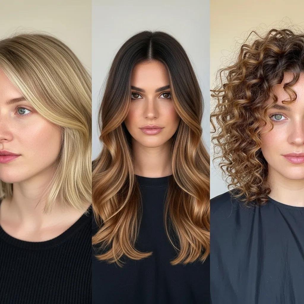 Collage of clients with varied hair types showing different face‑framing highlight techniques