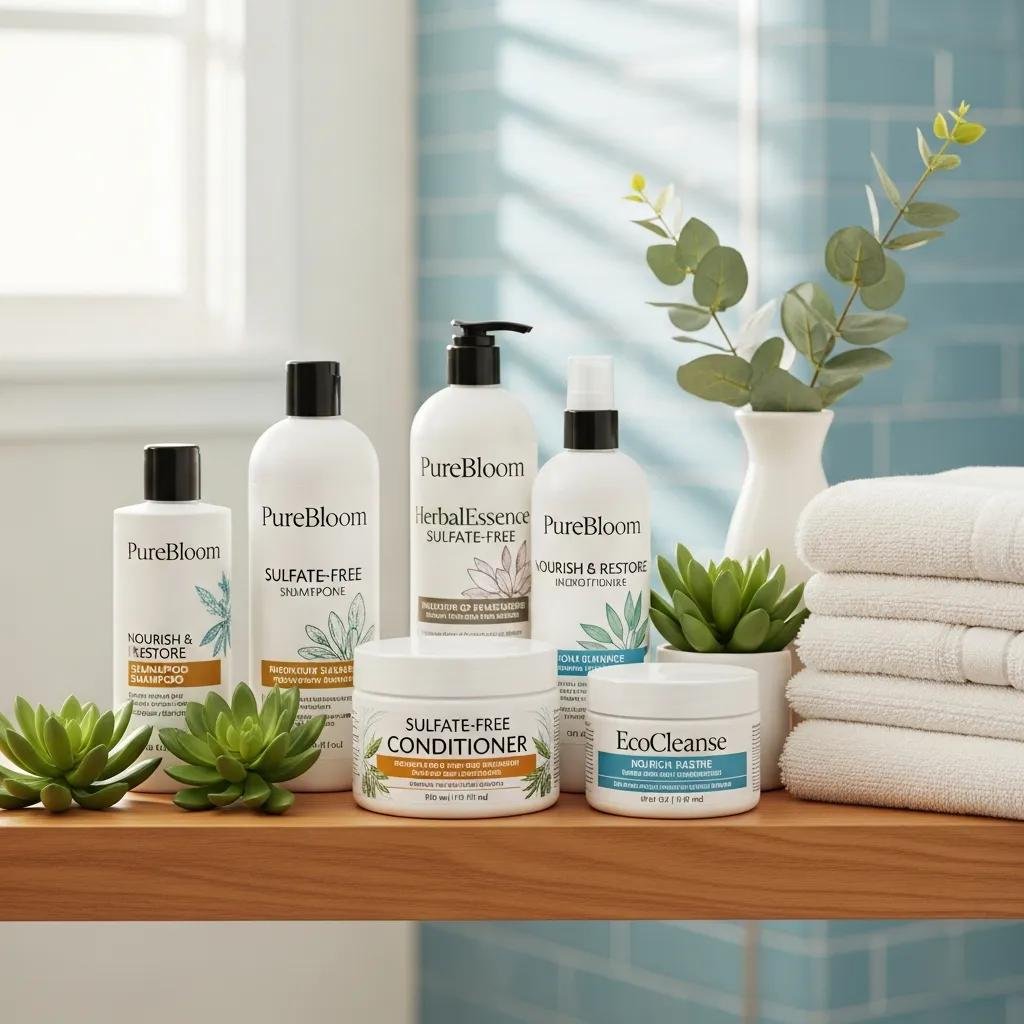 Sulfate-free shampoos and conditioners neatly arranged — salon-approved options for keratin care