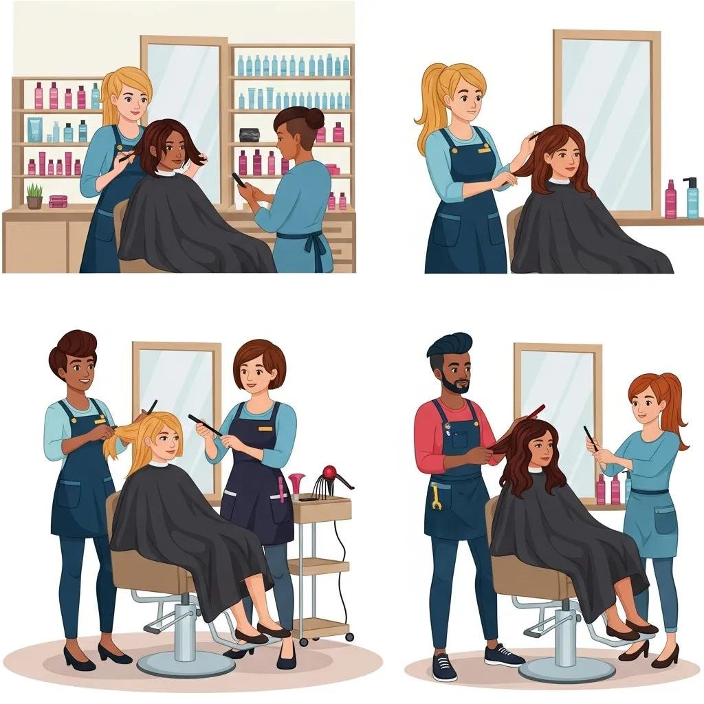 Diverse hair stylists at Kylie Studio Salon engaging with clients in a modern salon setting