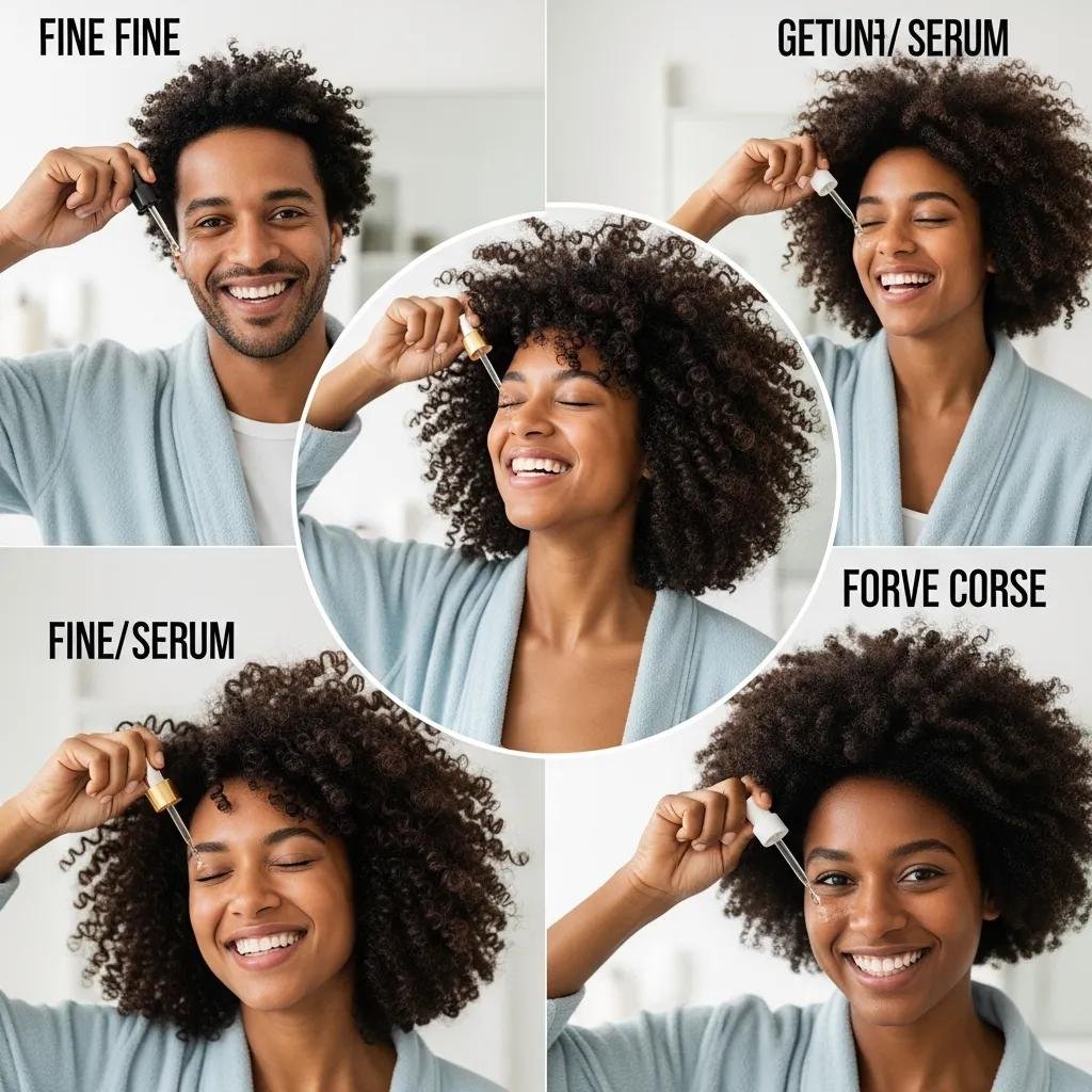 People with different hair types applying serum in a bright bathroom, showing how serums work for varied textures