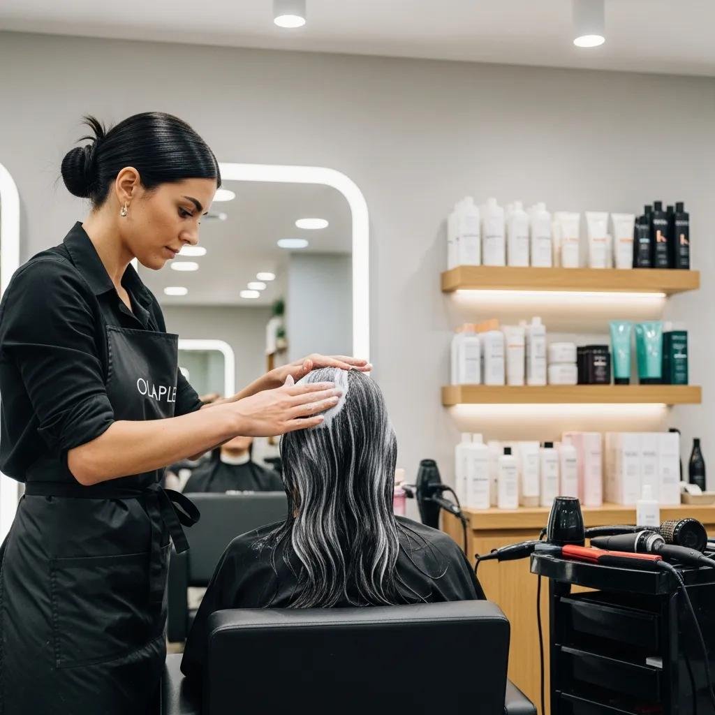 Hairstylist applying a rich deep conditioning mask in a modern salon