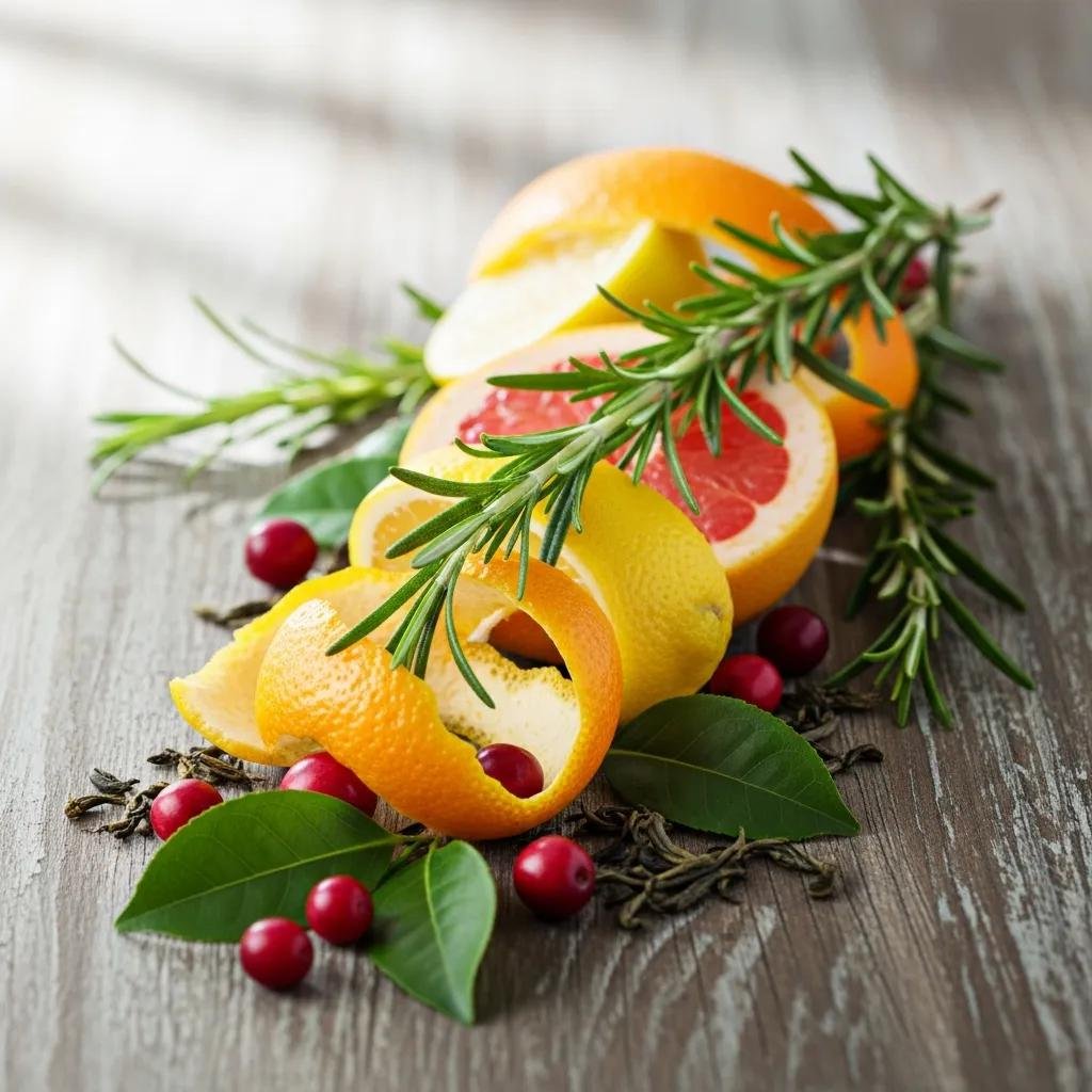 Natural ingredients like rosemary and citrus peels used to support preservation in hair care