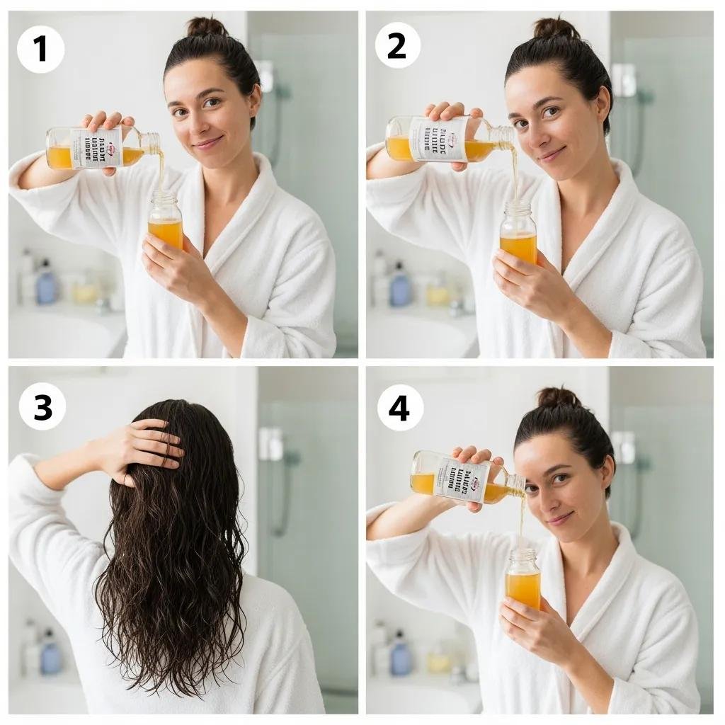 Person applying an apple cider vinegar rinse in a bathroom — best practices for hair care