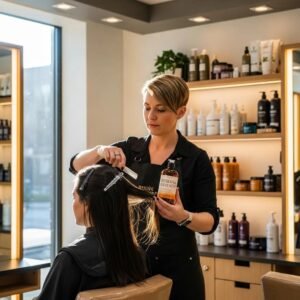 Professional hair bonding treatment in a salon, highlighting hair restoration and care
