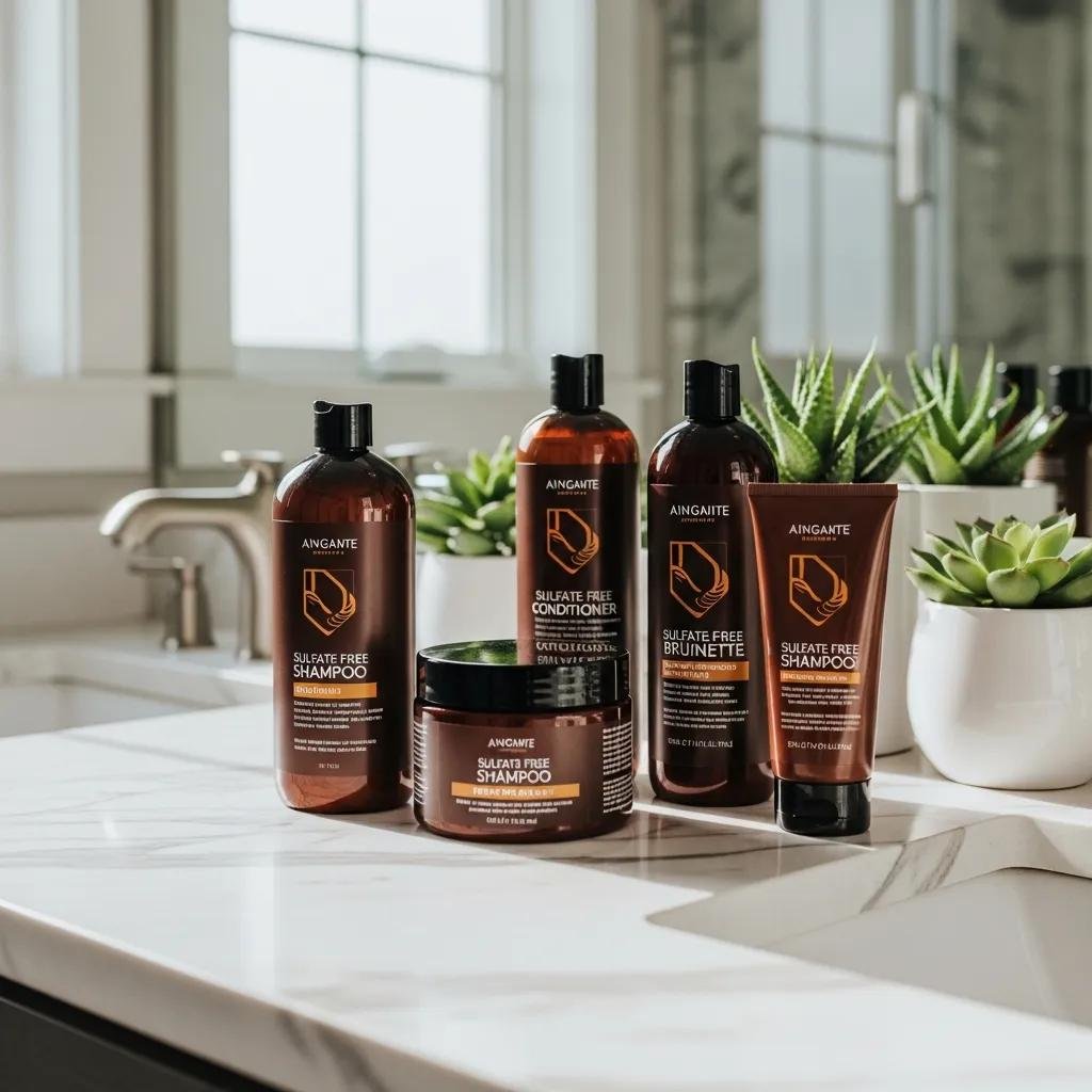 Collection of salon‑recommended products for maintaining rich brunette color