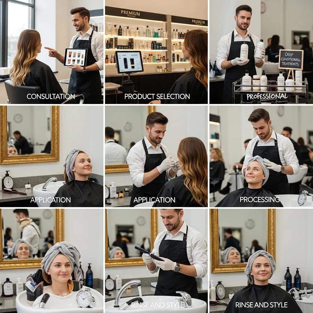 Stylist consulting a client during a professional deep conditioning treatment in the salon