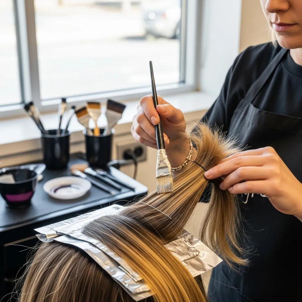 Stylist applying balayage with careful technique for natural dimension