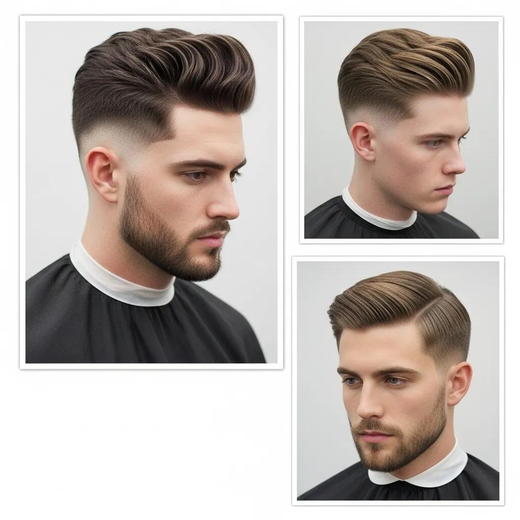 Selection of popular men's haircuts: precision fade, textured undercut, and classic scissor cut