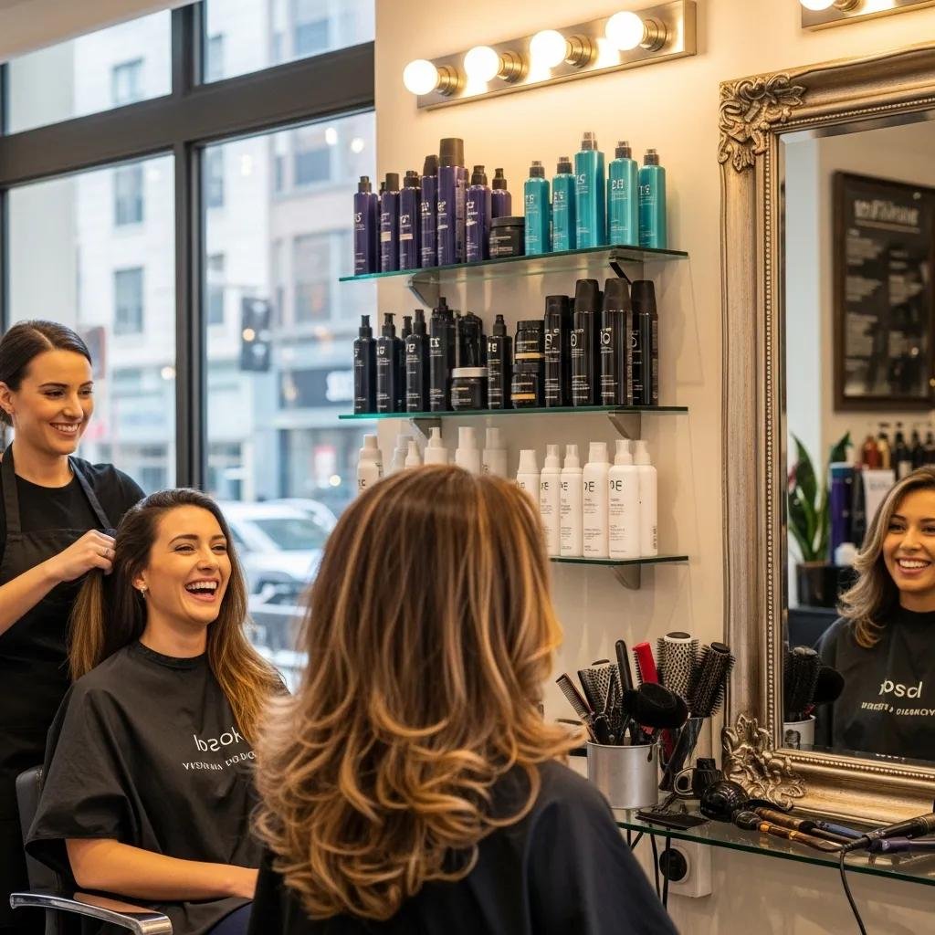 Smiling clients after blowouts at our salon, showing confidence and polished results