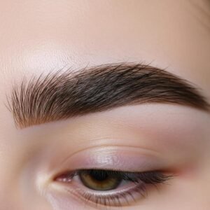 Laminated eyebrows showcasing a soft, fluffy finish, emphasizing natural beauty and definition