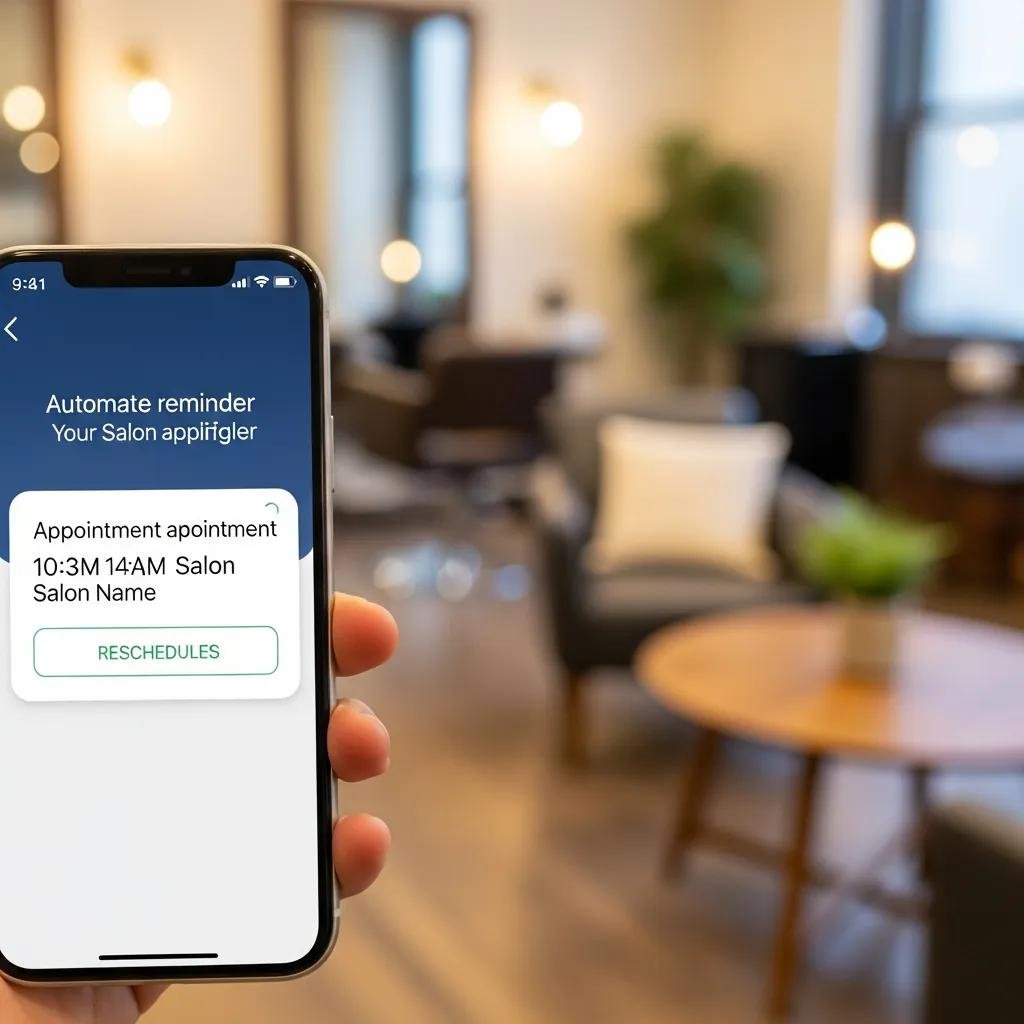 Phone showing an SMS appointment reminder from a local salon