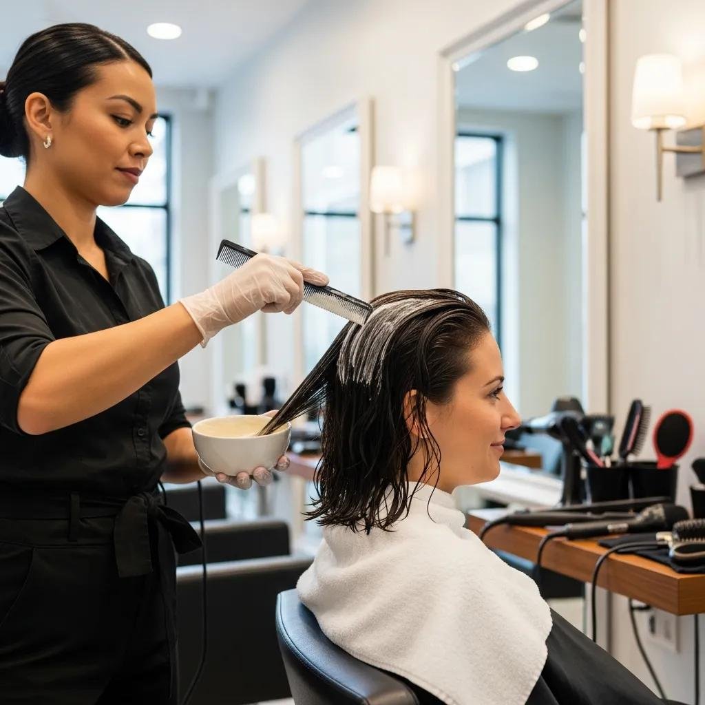 Application of a keratin smoothing treatment, focusing on care and transformation