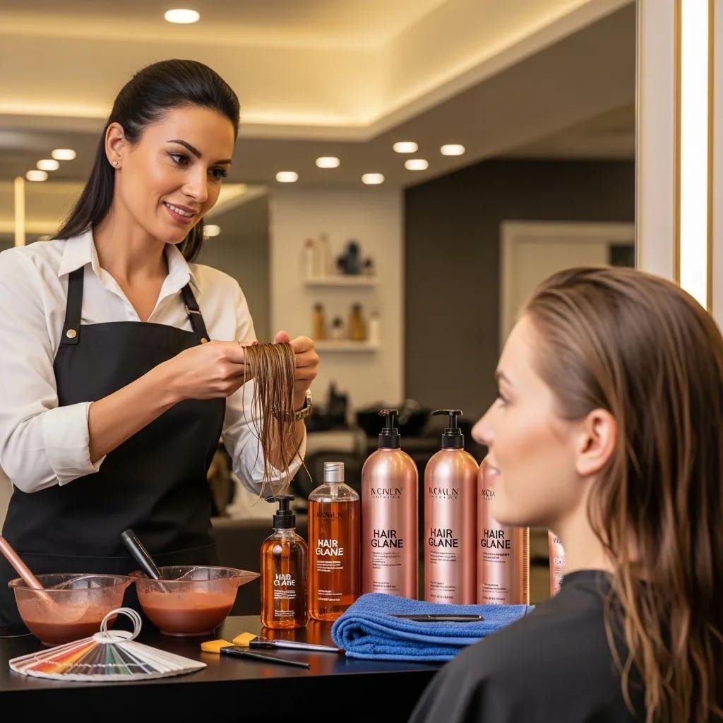 Stylist consulting with a client before applying a hair glaze