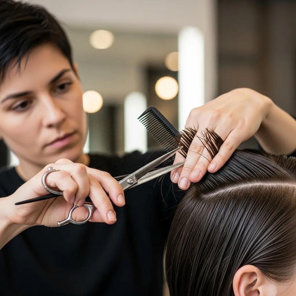 Stylist cutting hair — precision and technique in action