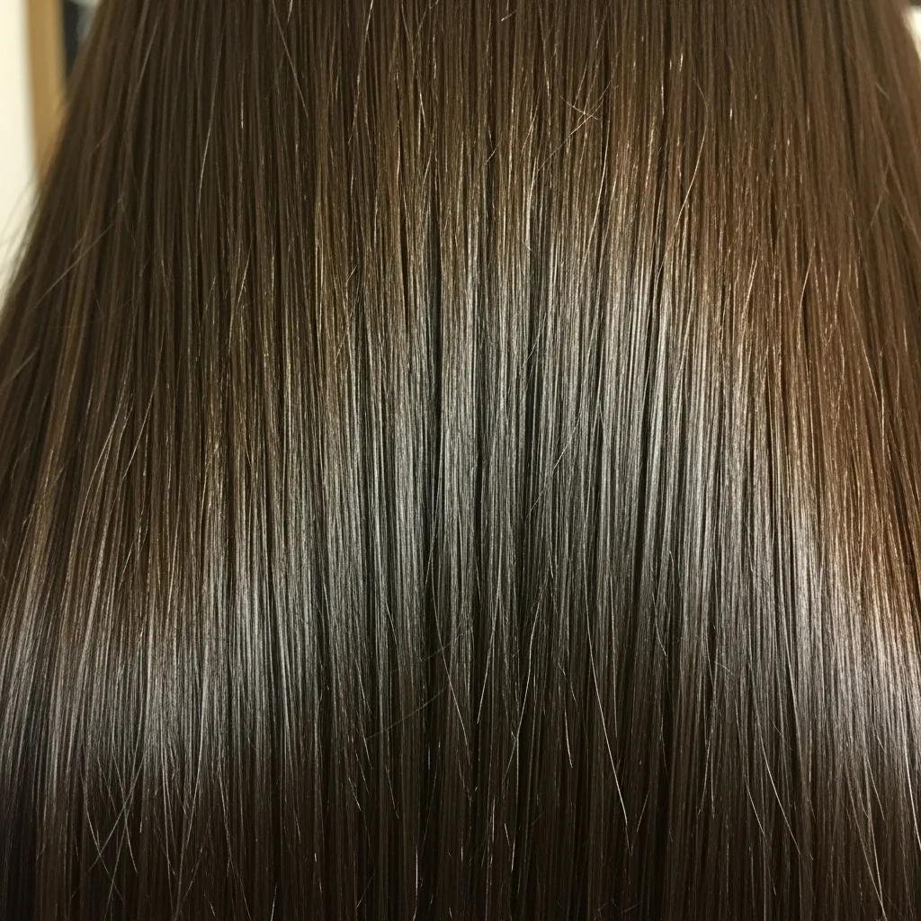 Shiny, smooth hair close-up showing the results of a keratin treatment and recommended aftercare