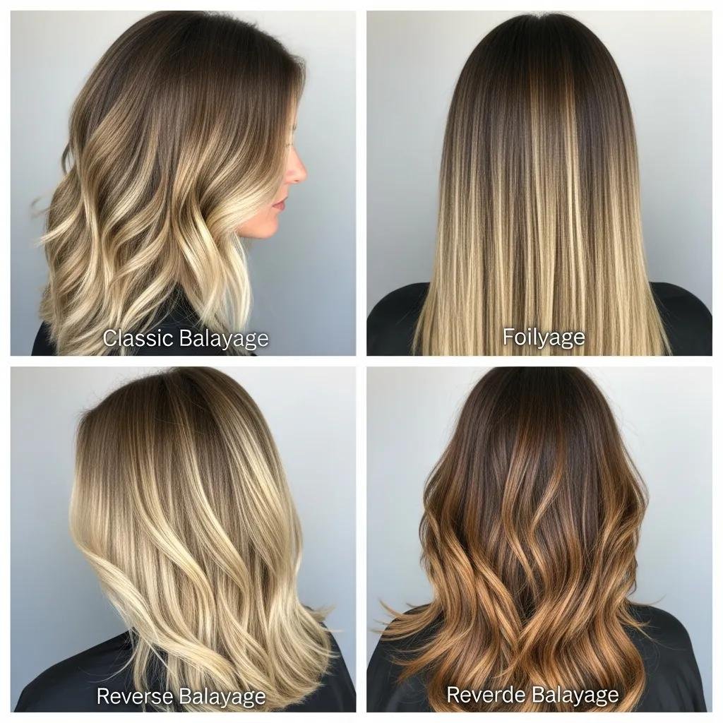 Side‑by‑side examples showing different balayage application styles