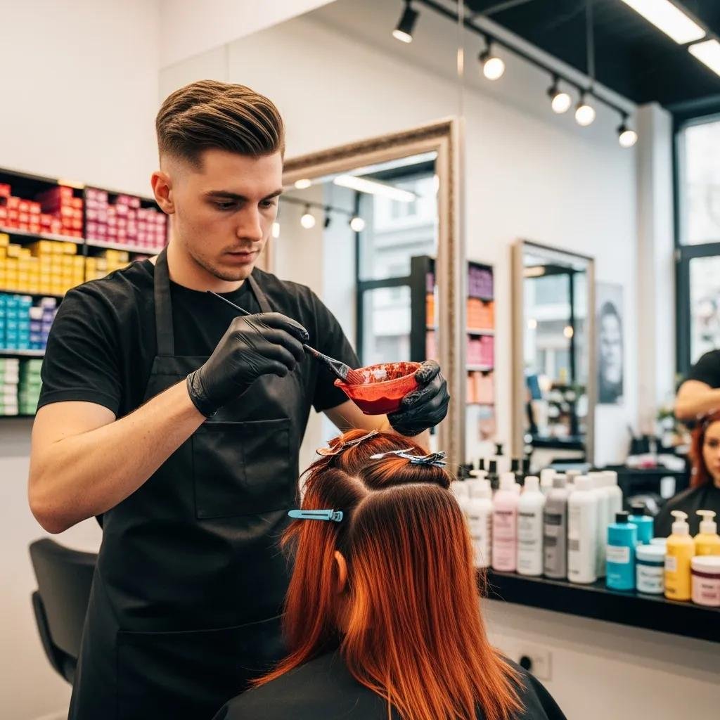 Professional color application in a salon, showing expert placement and tone control