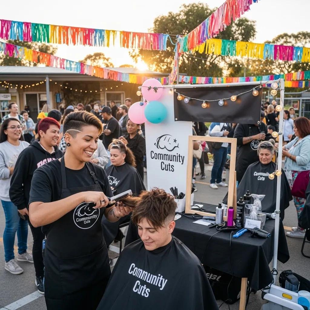 Hairstylist working at a community event — highlighting local support and engagement