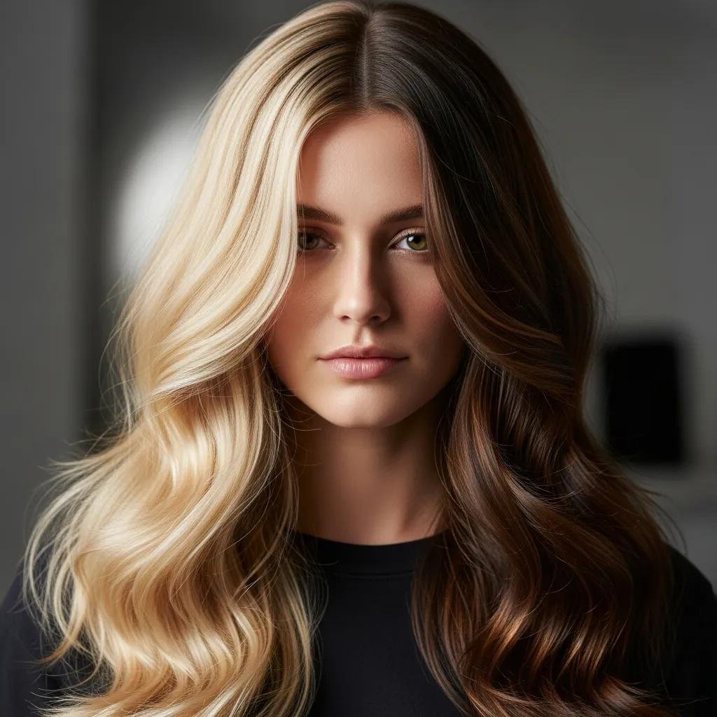 Split-view model showing full highlights on one side and lowlights on the other to illustrate dimensional color techniques