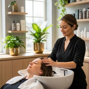 Professional scalp treatment in a serene salon environment highlighting the importance of scalp care for hair health