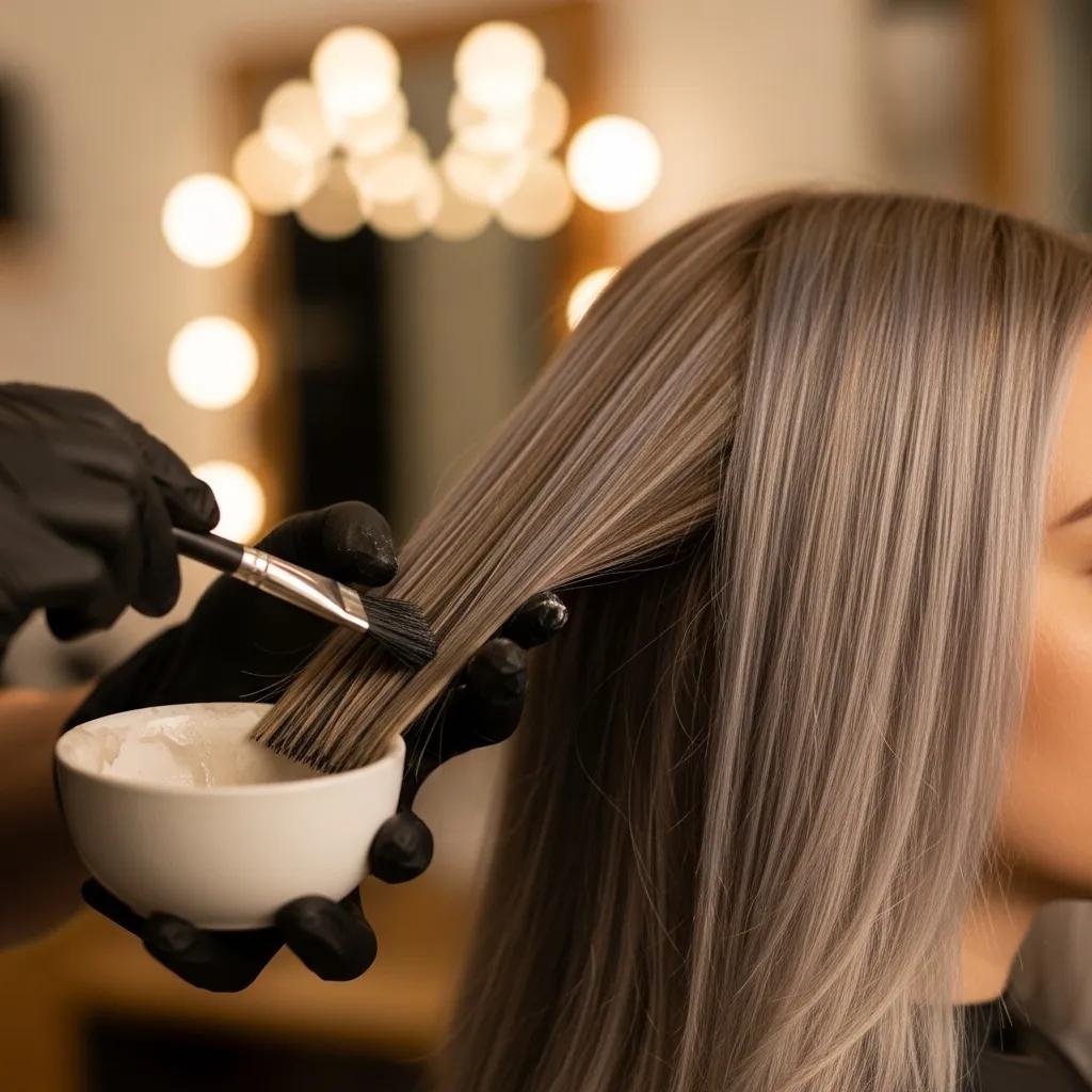 Applying a professional hair toner to neutralize brass and enhance shine